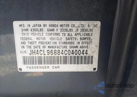 2004 Acura Tsx z USA, uszkodzony, nr VIN JH4CL96884C040044